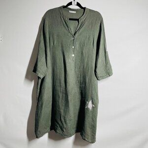 New Collection Womens Green Roll Tab Sleeve Linen A-Line Dress Size 1 US M/L